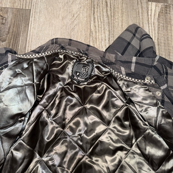 Vintage FOX Racing insulated flannel satin lined plaid shirt jacket gray black L - Picture 9 of 11